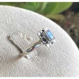 Moonstone Faceted Sterling Silver Stamped Ring Sz 7.75